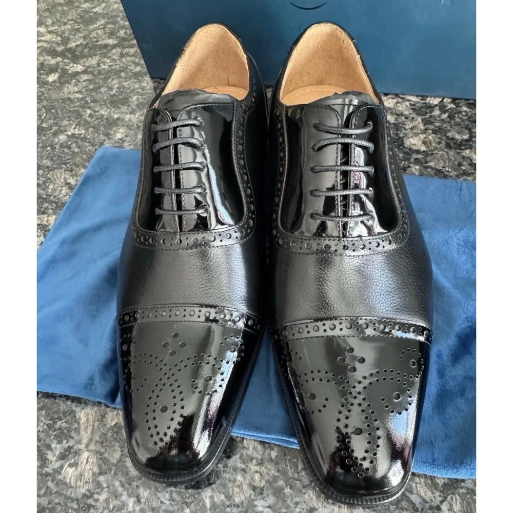 Franco Uomo Mens Ike Black Leather Brogue Oxford Dress Shoes PE388-B558 Size 8